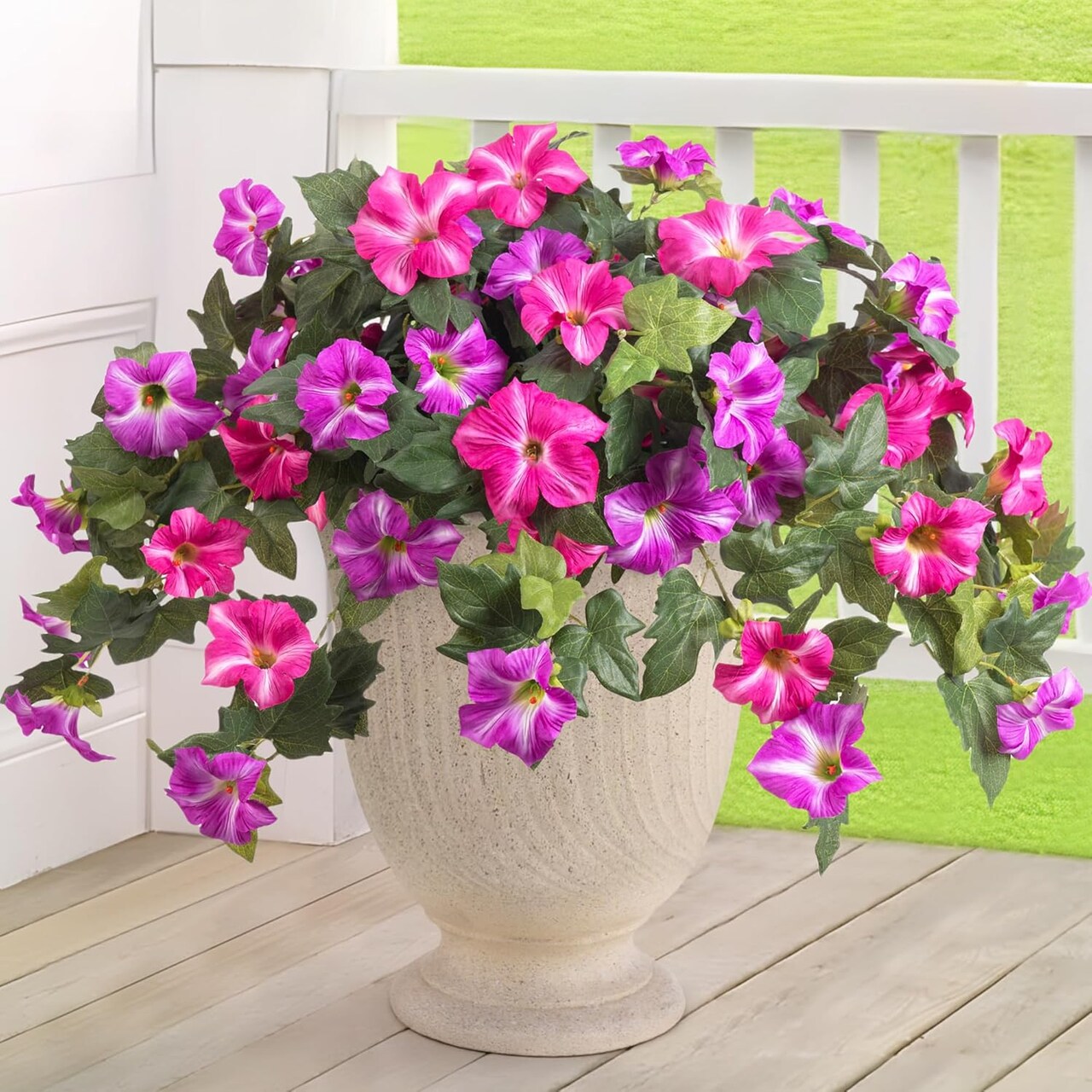 2PCS Faux Petunias, UV Resistant No-Fade Flowers for Indoor and Outdoor Decor